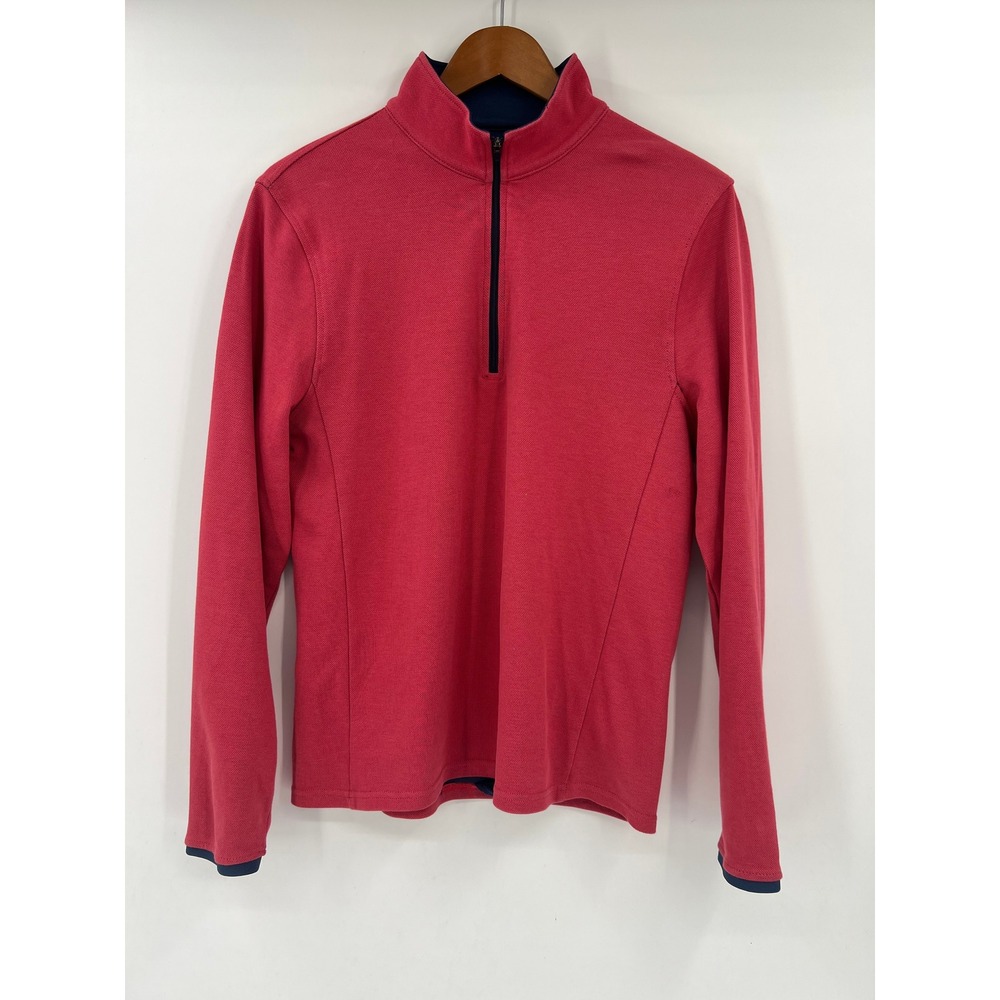 J.Crew Performance 1/4 Zip Pullover Pink Red Navy Mens Size M COOLMAX UPF 50+